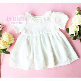 Váy bé gái, Đầm bé gái voan trắng🌹🌹 dệt vân hoa hồng cộc tay bé gái