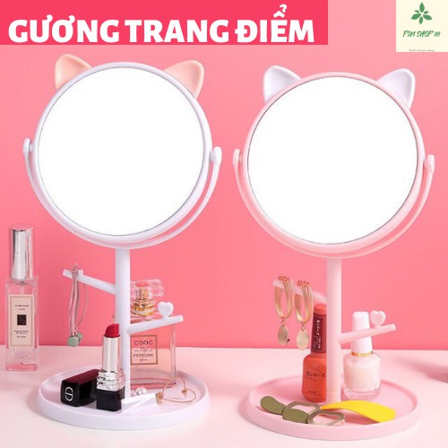 Gương Trang Điểm để bàn kết hợp Đèn LED 3 chế độ ánh sáng siêu lung linh [ KÈM DÂY SẠC ]