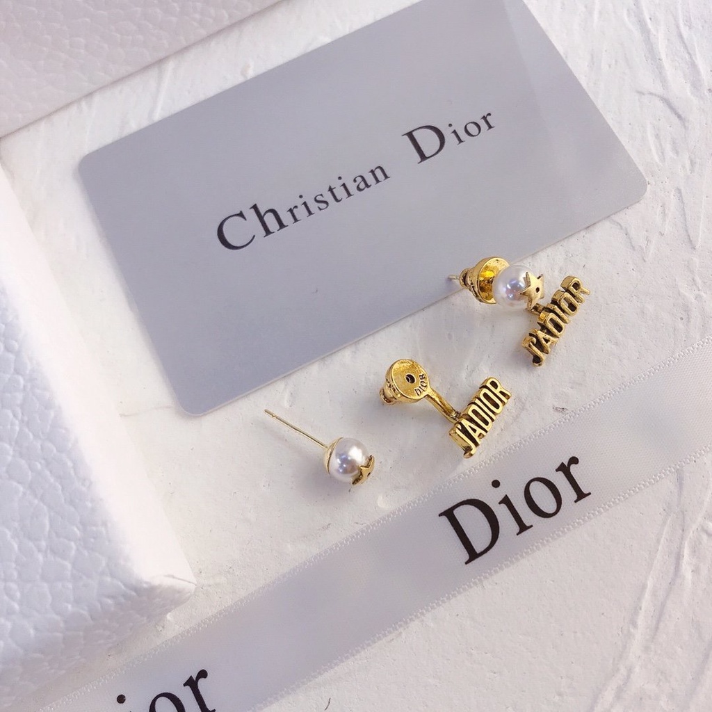 Khuyên Tai Tròn Bằng Thép Titan In Logo Dior Thời Trang Cho Nữ