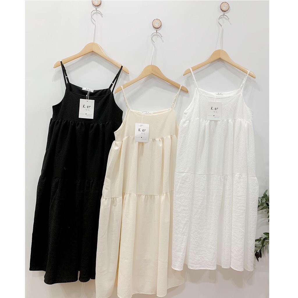 Váy Babydoll 3 Tầng Màu PEONYB Nữ [FREESHIP]  Đầm 2 dây suông dáng dài trẻ trung basic ĐEN | TRẮNG | BE Ulzzang