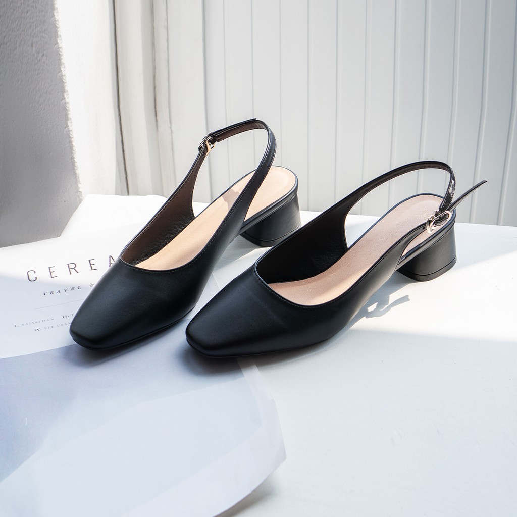 Giày cao gót thời trang Byanca mũi vuông kiểu dáng thanh lịch, gót hở cao 5cm màu đen _ EL013