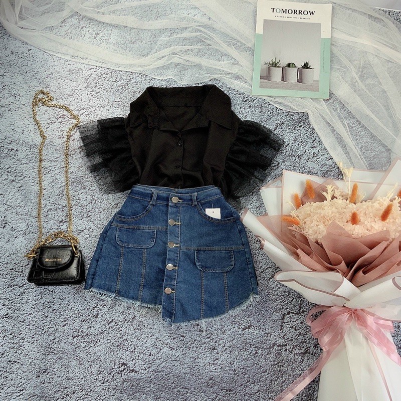 [Mã 151FASHIONSALE1 giảm 10K đơn 50K] Áo sơ mi phối lưới