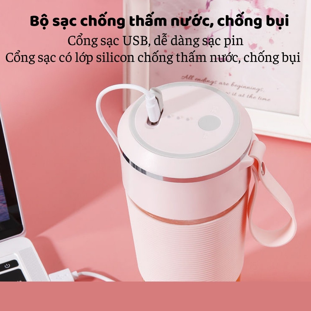 Máy xay sinh tố cầm tay mini đa năng cầm tay cao cấp JUICER Cốc Thủy Tinh 4 6 Lưỡi 3000mah Bảo Hành 12 Tháng