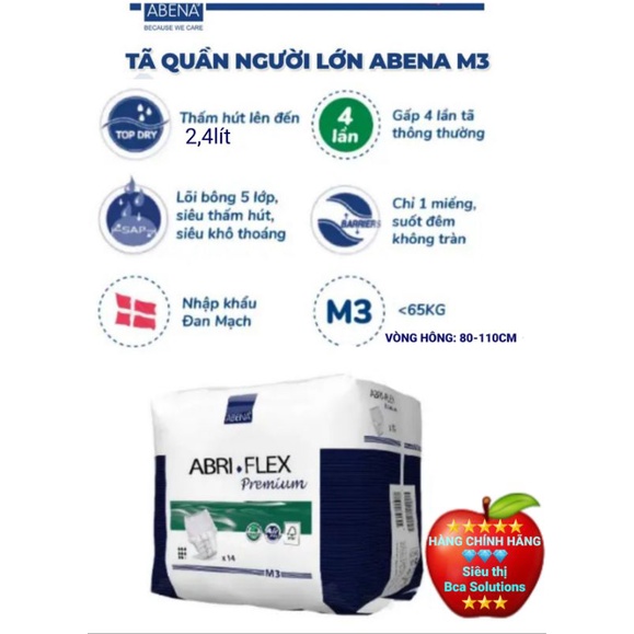 Tã quần người lớn Abena Abri-Flex Premium M3 ĐAN MẠCH. Thương hiệu chăm sóc sức khỏe toàn cầu từ năm 1953