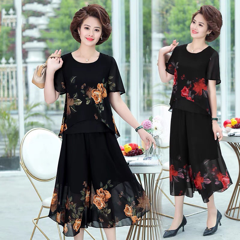 Set Bộ đồ trung niên nữ dự tiệc sang trọng B75 - Bộ mặc nhà cao cấp trung tuổi - Quần áo kiểu thời trang cho mẹ Bigsize