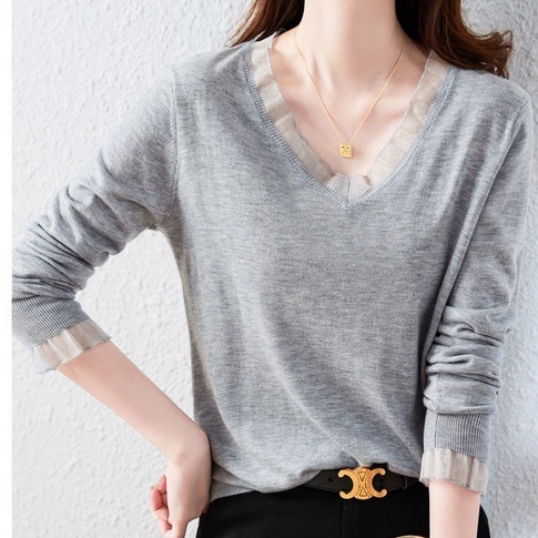 Áo ZHELIHANGFEI tay dài cổ chữ V thời trang sang trọng dành cho nữ