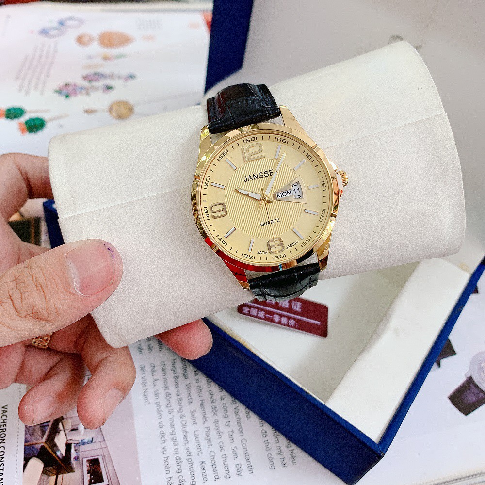 Đồng hồ nam JANSSE dây đen chất da xịn mềm mại, phong cách cổ điển và thanh lịch dễ dàng phối đồ, đi chơi | BigBuy360 - bigbuy360.vn