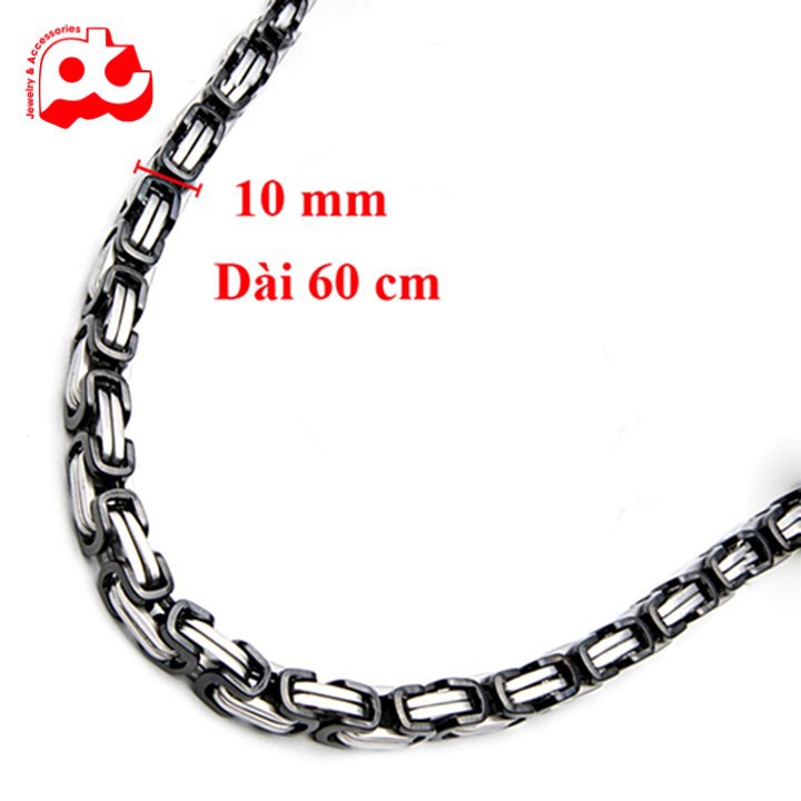 Dây chuyền nam thời trang kiểu ziczac PT JEWELRY kích cỡ 9mm màu trắng đen thép không gỉ PTDCNA40