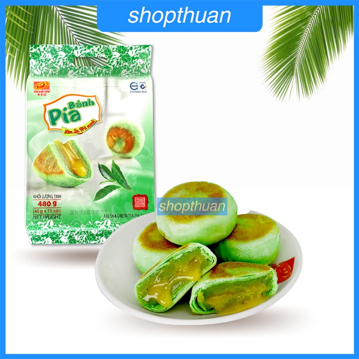 Bánh pía kim sa trà xanh Tân Huê Viên 480g ( 12 cái x 40 gr )