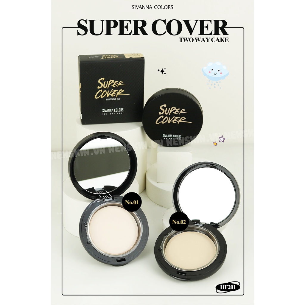 Phấn Phủ Dạng Nén Super Cover SIVANNA COLORS Two Way Cake 10g HF201