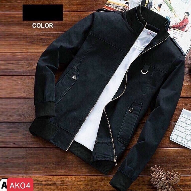 Áo khoác kaki nam cao cấp, áo khóc kaki nam màu đen có túi phong cách HÀN QUỐC akk04