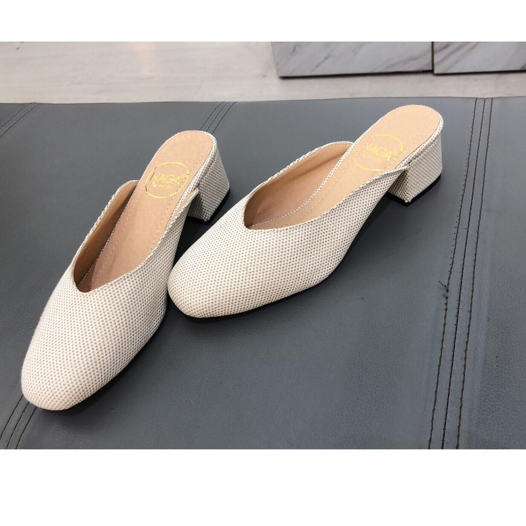 [ FORM BÉ - CHỌN LÊN 1 SIZE ] DÉP SỤC NAGASHOES TRƠN MŨI VUÔNG CAO 5P NAD76