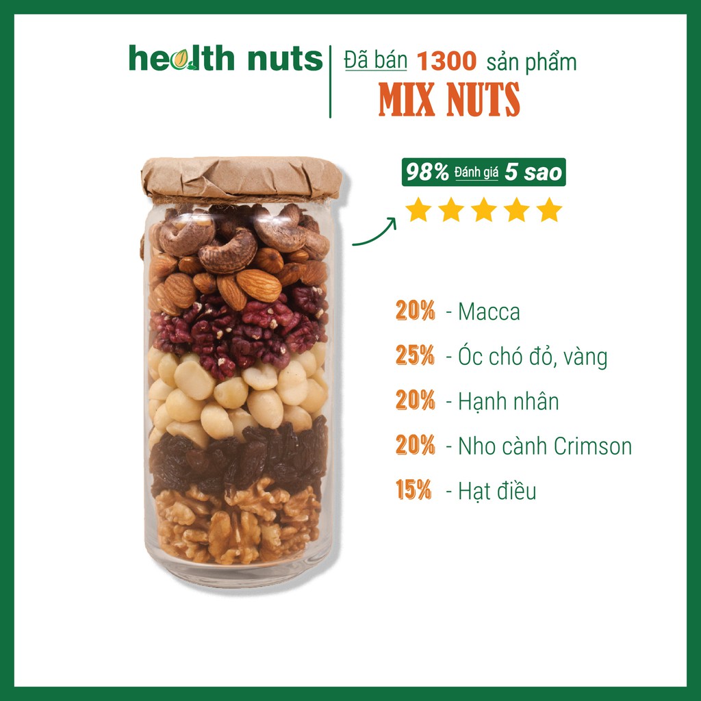 Mix Nuts 6 hạt tách vỏ (Nướng chín giòn ngon)