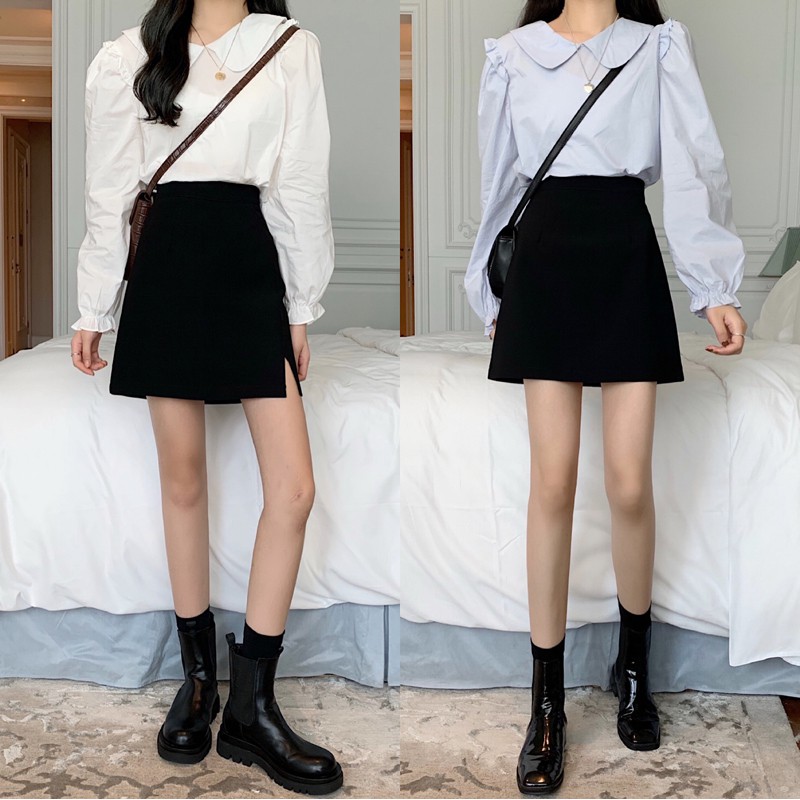 Winter Women's clothing high waist black A Line bag hip short skirt