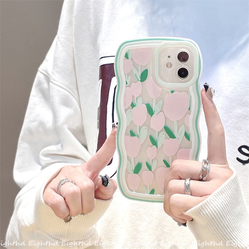 Ốp Điện Thoại Silicone Mềm Trong Suốt Chống Sốc In Hình Hoa Tulip Cho iPhone 13 12 11 Pro Max X XR Xs Max 6 7 8 Plus