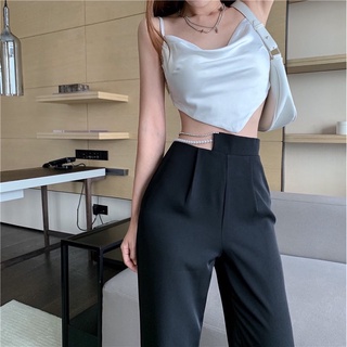 Quần CULOTTES ống rộng suông phối dây xích eo