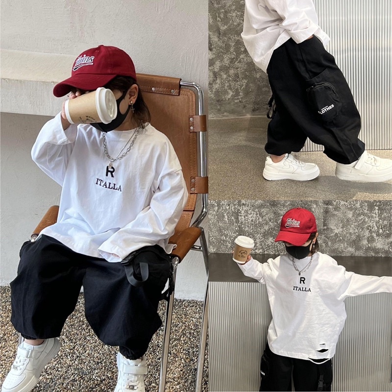 Quần Jogger kaki đai cá tính bé trai