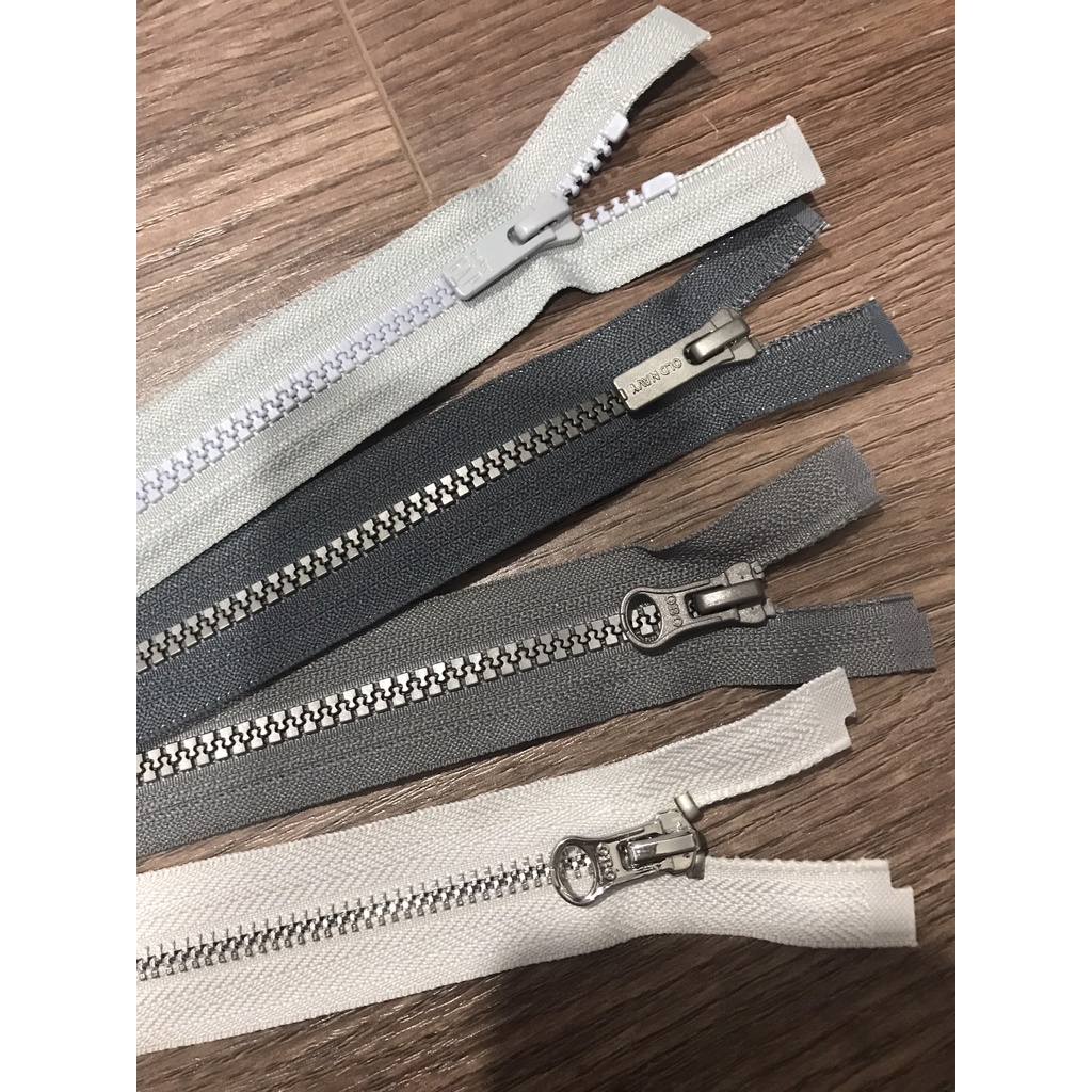 40~51cm) XÁM-Dây kéo phao, nylon hiệu YKK, CMZ, XBL,IDEAL để may áo khoác, áo phao hàng tốt VNXK.