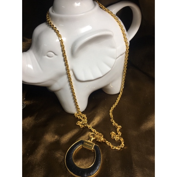 Dây chuyền vintage dài Lancel Pháp-mặt dây phối da và dây sợi xích