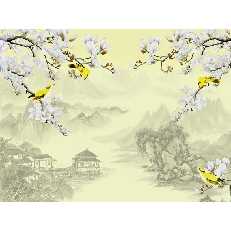 Tranh Dán Tường Phong Cách Đông Dương phong cảnh sang trọng hiện đại