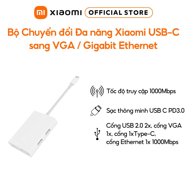 Bộ Chuyển đổi Đa năng Xiaomi USB-C sang VGA / Gigabit Ethernet - Hàng Chính Hãng - Bảo hành 6 tháng