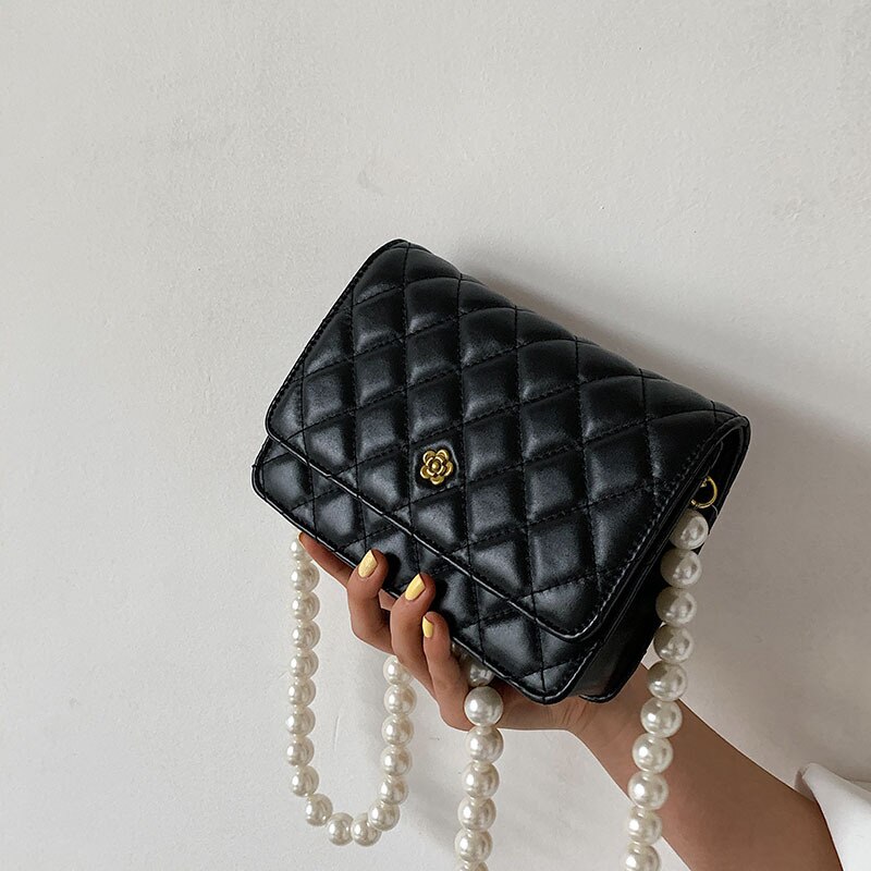 Túi Xách Nữ JASMIN NOIR Họa Tiết Ca Rô Đính Ngọc Trai Thời Trang