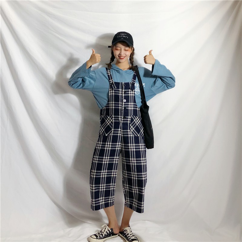 [order] quần yếm ulzzang, quần yếm dài ulzzang, quần yếm kẻ caro ulzzang, yếm ulzzang