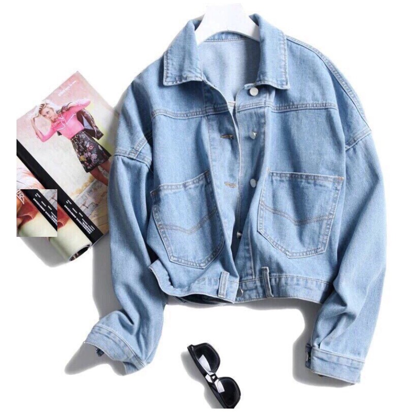 Áo khoác jean nữ croptop nút sau lưng thời trang