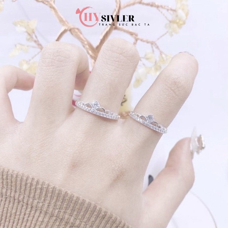 Nhẫn bạc ta vương miện đính đá nạm hàng đá xinh xắn sang chảnh nhẫn nữ bạc thật giá rẻ