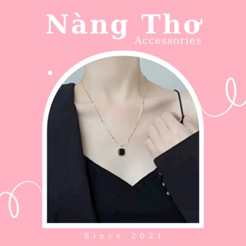 Vòng cổ nữ, dây chuyền mặt vuông màu đen Nàng Thơ Accessories