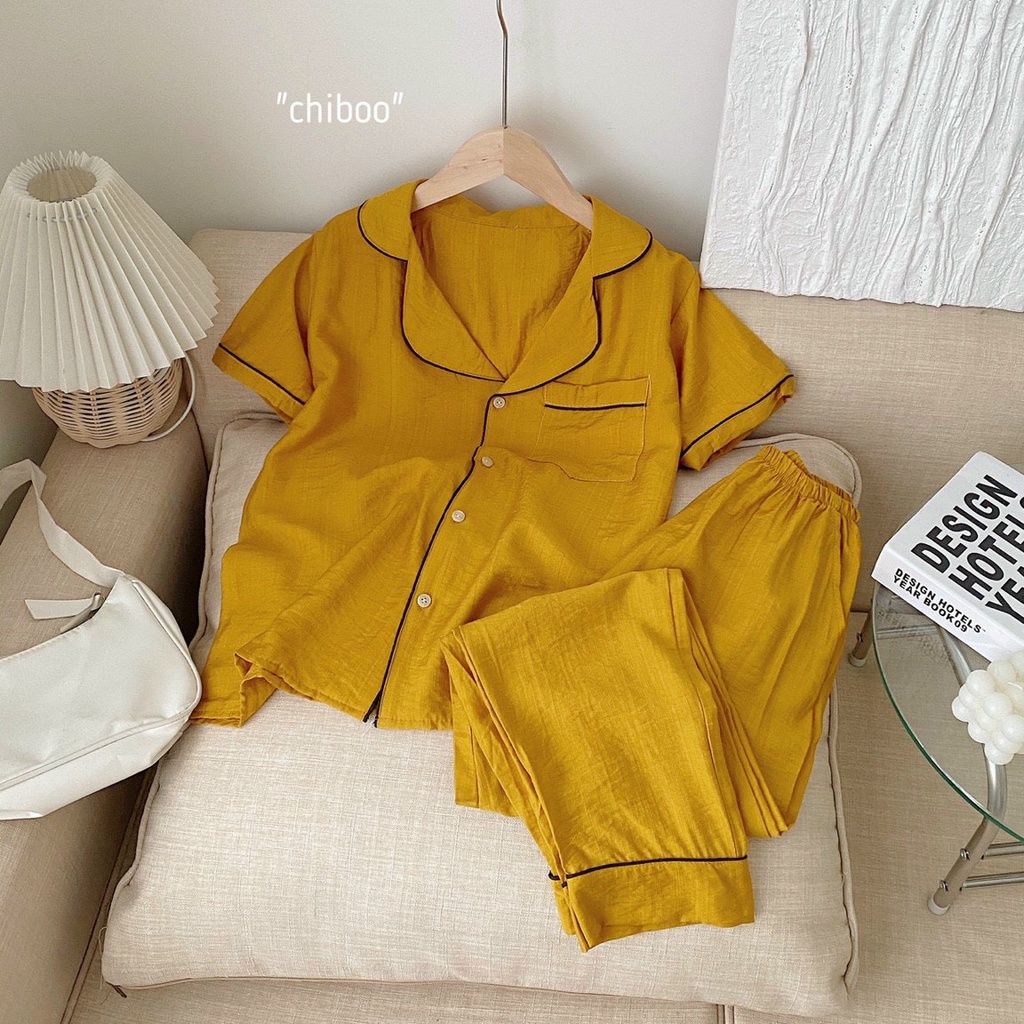 Ộ Đồ Ngủ Nữ Pyjama Mặc Nhà Cộc Tay Chất Vải Đũi xước siêu mát Mềm Mịn Dễ Thương