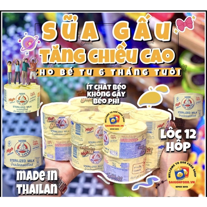 Sữa Gấu Nestle’ Thái Lan - Lốc 12 Hộp Sữa Gấu Vàng HSD 2023 Tăng Chiều Cao Thơm Ít Ngọt