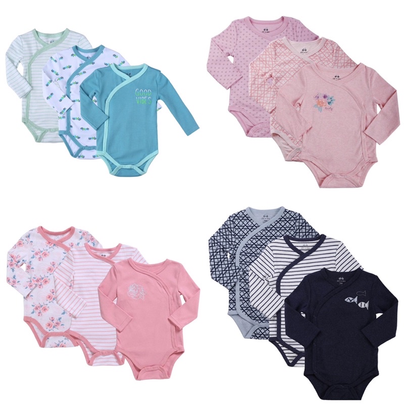 Bodysuit vạt chéo hàng Olivia chất cotton cho bé size từ 0-12 tháng