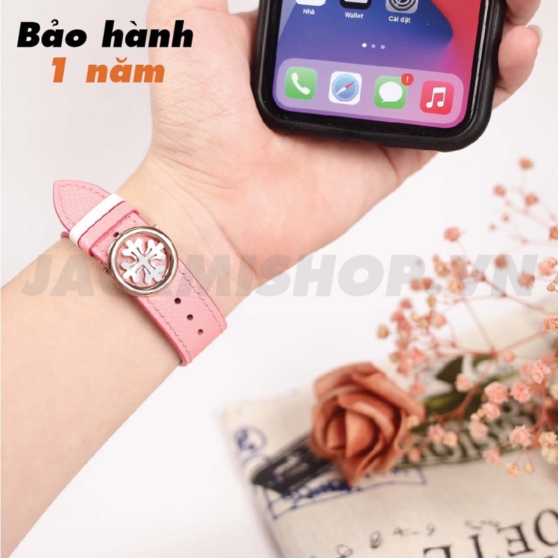 [DÂY DA THẬT] DÂY DA BÊ EPSOM MAY TAY THỦ CÔNG MÀU TRẮNG/HỒNG KHÓA PATEK CHO APPLE WATCH SERIES 1=&gt;6 (BẢO HÀNH 1 NĂM)