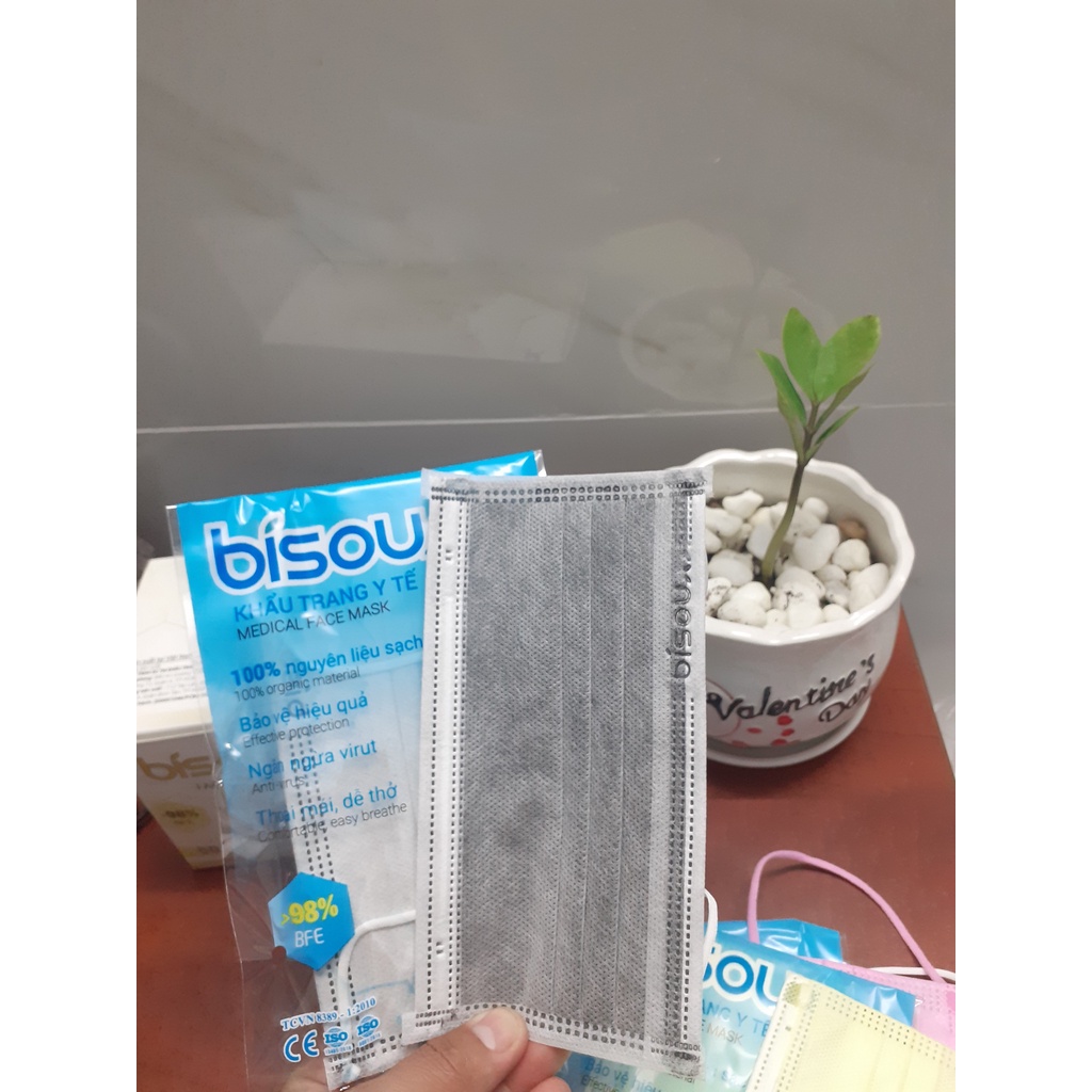 1 hộp 50 cái Khẩu trang y tế 4 lớp người lớn BiSou