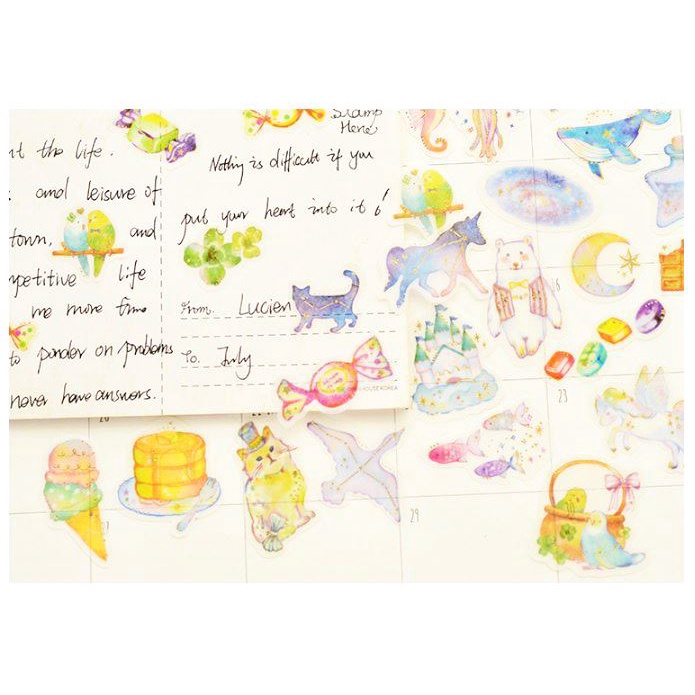 Enjoymore 🔮 Set 48 Miếng Dán Sticker Ánh Nhũ Họa Tiết Hoạt Hình Trang Trí Sổ Tay Planner Tiện Lợi Bộ Sticker Hình Nhãn