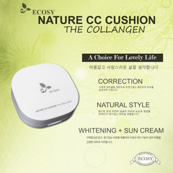 Phấn nước Ecosy Nature CC Cushion The Collagen SPF50+ PA+++ 15g