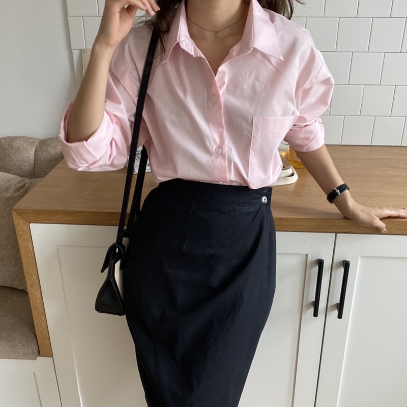 ÁO SƠ MI NỮ - HEE BY OHI - Màu Hồng Nhạt Pastel Cotton 100%