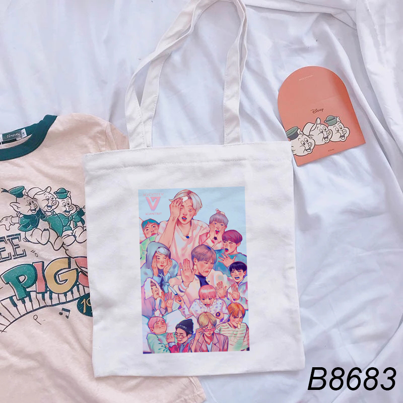 Túi Tote Đeo Vai In Hình Nhóm Nhạc Seventeen Thời Trang Cho Nữ