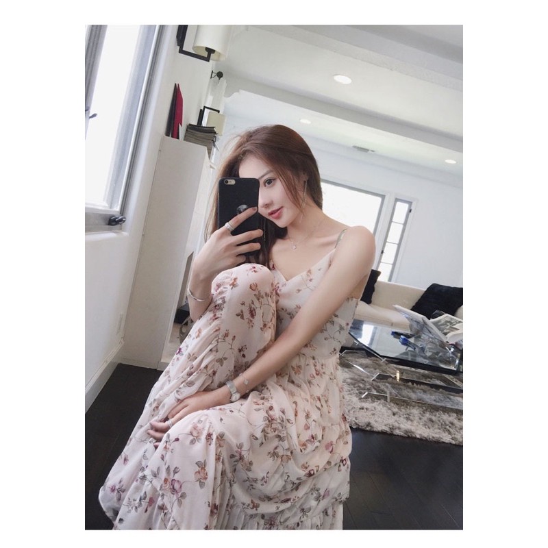 Váy hai dây hoa nhí khoá sườn