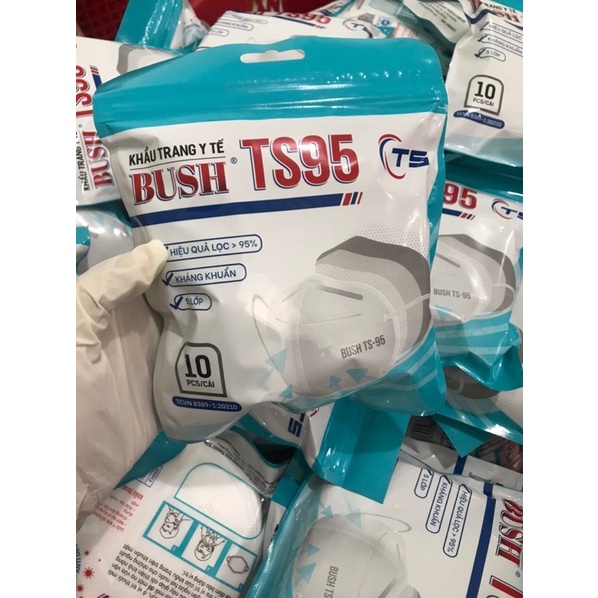 [Khẩu trang Bush TS95] Túi 10 cái 5 lớp hàng chính hãng dày, không xù lông