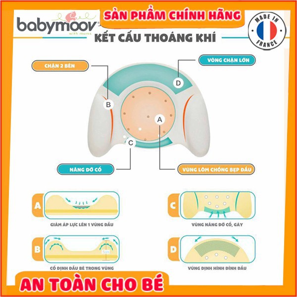 Gối cao su non BabyMoov thiết kế 3D phòng chống méo đầu,gối chống ngạt cho bé - gối babymoov chính hãng