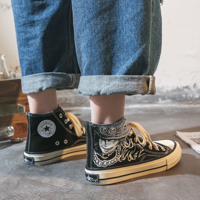 Giày Thể Thao Canvas Cổ Cao In Hình Anime One Piece Phong Cách Hàn Quốc Cho Nam Nữ