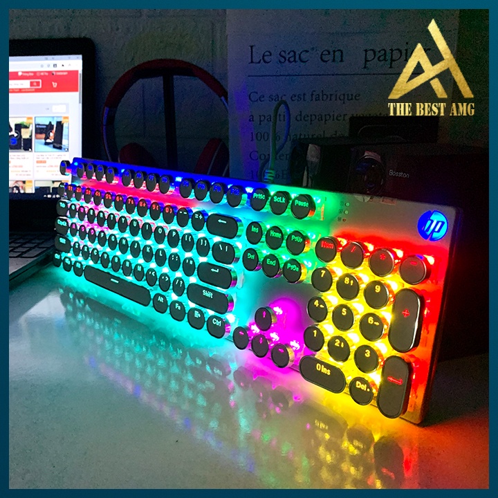 Bàn Phím Cơ Gaming Keycap Xuyên Led HP GK400Y Màu Trắng Nút Tròn Bàn Phím Máy Tính Laptop Có Dây Keyboard Chơi Game