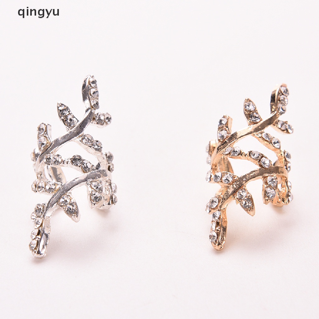 Khuyên Vành Tai Hình Chiếc Lá Đính Pha Lê Phong Cách Punk Rock Cho Nữ