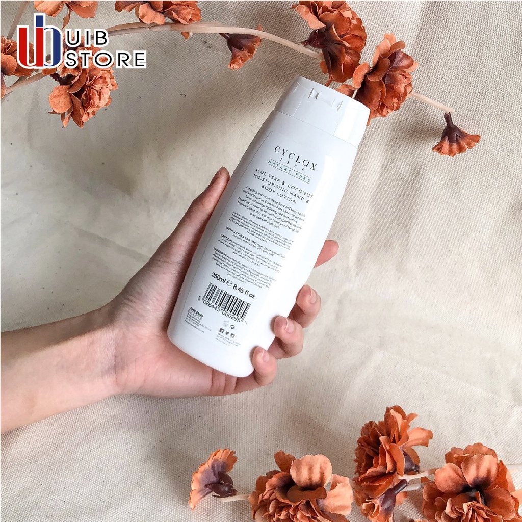 Lotion dưỡng ẩm cho da tay và cơ thể chiết xuất lô hội, dừa-Aloe vera and coconut moisturising hand &amp; body lotion CYCLAX