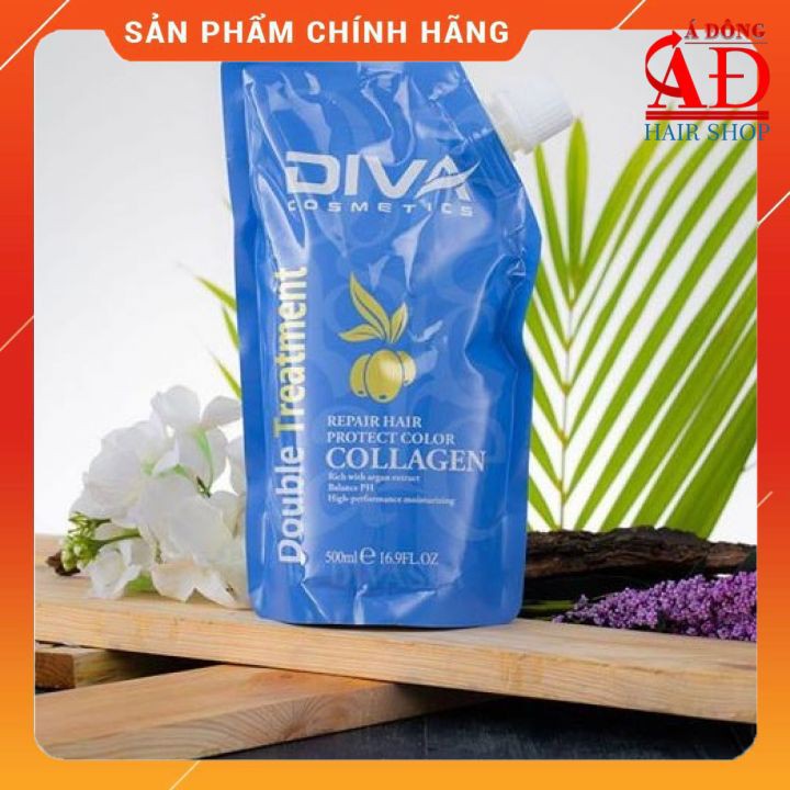 [+Tặng mũ trùm] Hấp dầu Collagen DIVA suôn mềm mượt cho tóc khô hư tổn 500ml