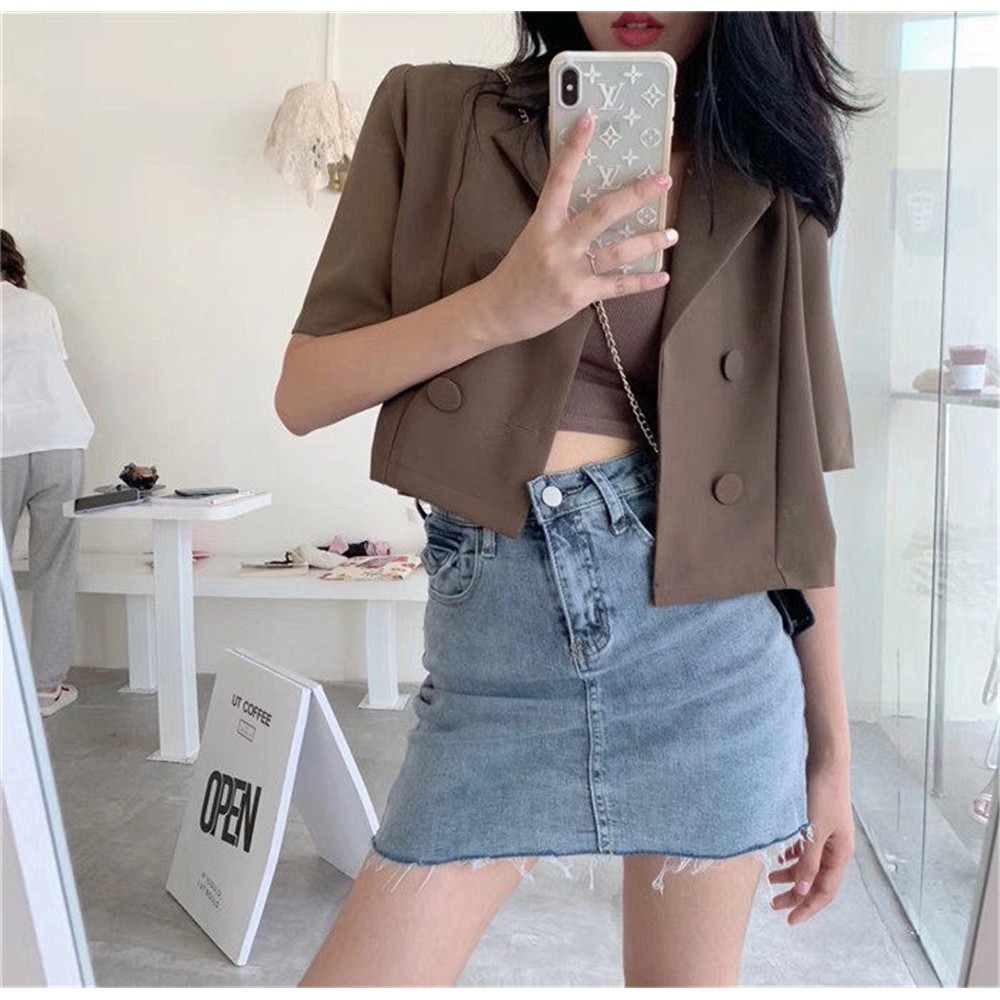 Áo Khoác Blazer Tay Ngắn Dáng Rộng Màu Sắc Đơn Giản Phong Cách Hàn Quốc Cho Nữ | BigBuy360 - bigbuy360.vn