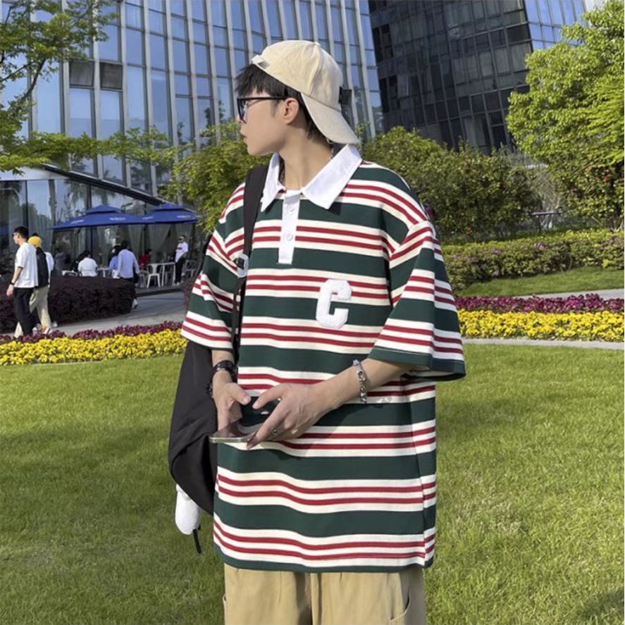áo polo Sọc bông áo phông form rộng unisex áo thun nam có cổ streetwear phong cách Hàn Quốc áo thun thể thao dây kéo thời trang áo polo nam đẹp
