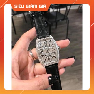 (Thẻ bảo hành 12 tháng) (Franck muller) Đồng hồ nữ Franck muller full đá, dây da cao cấp  - Frank muller geneve